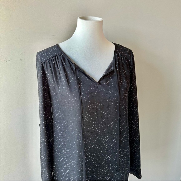 Black and White Polkadot Long Sleeve Flowy Blouse Size Small - Picture 1 of 8